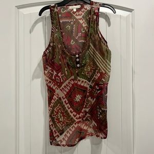 Solitaire sheer scoop neck too. Multi color. Bead detail. See through.Sleeveless